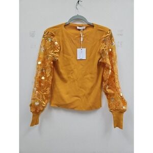New Sioni Milano Women's Sequins Bling Bling Crew Sweater Size Small Yellow Gold